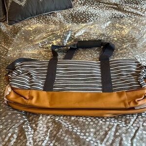 New Striped Blue and White w/Tan Weekender Bag